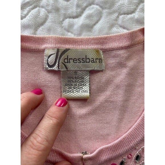 Vintage Dress Barn Pink Y2K Studded Cropped Cardigan Sweater size small - Picture 2 of 5